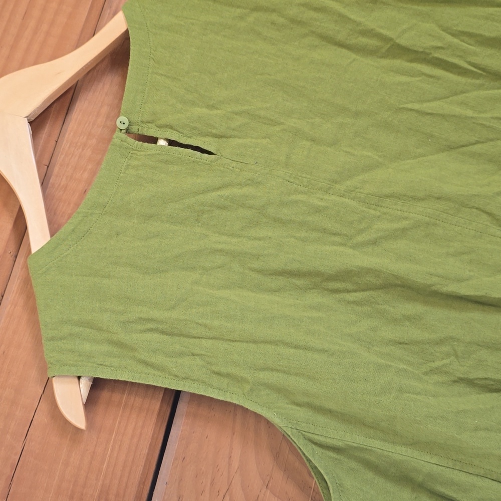 Eileen Fisher Green Roundneck Sleeveless Dress Pockets Organic Cotton Linen XL - Picture 7 of 7